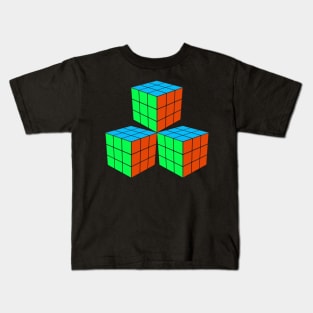 Three Rubik Cubes in a Triangle - Green, Light Blue and Orange Kids T-Shirt